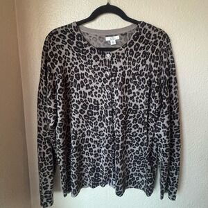 Croft & Barrow Women's Animal Print Long Sleeve Button Front Cardigan  Sz XL